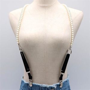Fashion suspenders women High Quality pearl Leather belts Suspenders male Adjustable 3 metal Clip Belt Strap sexy Suspenders 220509 228R