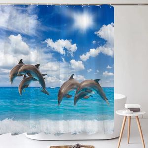 Shower Curtains 3D Sea Ocean Dolphin Pattern Bath Curtain Waterproof Fabric Sunny Beach Bathtub Screen For Bathroom Home Decor