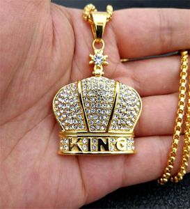 Ortodox Church Crown Cross Pendants Halsband för kvinnors guldfärg Stainlsteel -kedja Iced Out Bling King Jewelry X05096052883