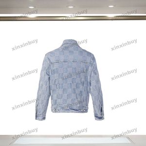 xinxinbuy men designer coatジャケットゴツゴツチェッカーボードデニムファブリックデニム1854長袖女性レッドM-2xl