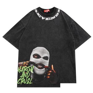 メンズプラスティーポロスメンメンズサイズのTシャツレタープリントヒップホップストリートウェアヴィンテージウォッシュサマーコットンショートスリーブシャツドロップデリブオトネル