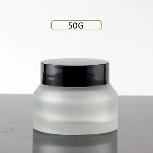 ストレージボトル50gフロストガラスジャーブラックリッドエッセンス/アイクリーム/デイナイトクリーム/保湿剤/リップクリーム化粧品梱包ボトル
