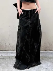 Spódnice Summer Women Dark Academia Gothic Maxi Low Rise Jean spódnica harajuku 2000. Denim Y2K Chic Evintage Cyber ​​punkowy japońskie przypływ