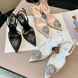 Rene Caovilla Slingbacks Designer Heels Dress Shoes Rhinestone High Heels Luxury Designer Whight-Beyed Party Wedding Shole Shoes Sovery Quality Size 35-43