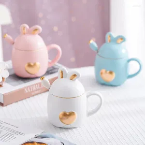 Mugs Cute Girl Heart Mug Creative Personality Ceramic Cup Office Water Trend Coffee With Lid Spoon Cups