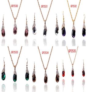 14k Yellow Gold Filled Red Garnet Acrylic Crystal Necklace Earring Set5166865