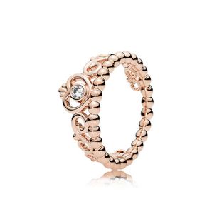 18K Rose Gold Cute Princess Tiara Crown Pierścień z oryginalnym pudełkiem do P Realna srebrna biżuteria ślubna dla kobiet dziewczęta CZ Diamentowe prezenty zaręczynowe Pierścienie Set5743945