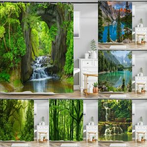 Shower Curtains Forest Natural Scenery Curtain Green Plant Tree Landscape 3D Print Room Bathroom Waterproof Polyester Home Decor