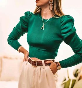 Green women puff sleeve bomb sweaters fashion ladies elegant knitted sweater female winter knitwear girls chic pullovers Y2007206991744