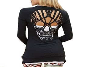 Whole 2016 Fashion Women039s Casual Jacket Jumper Tops Long Sleeve Sexy T Shirt Back Skull Cut Out Shirt KJ29832352