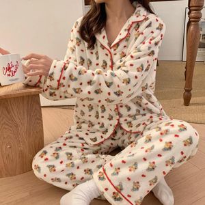 Kvinnors sömnkläder kvinnor vinter flanell mjuk pyjamas dormir lounge tecknad varm pyjama mujer sovrum hem kläder kvinnliga pyjamas