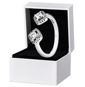 CZ Diamond Square Sparkle Açık Yüzük Otantik 925 Gümüş Gül Altın Düğün Takı Orijinal Hediye Kutusu Kadınlar için Rings4979723