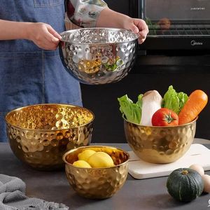 Plates Gold /Silver Stainless Steel Hammer Point Fruit Bowl Salad Plate Egg Pot Thickened Baking Mixing Cooking CreativeDecoration