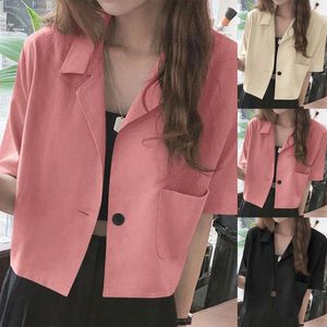 Women's Blouses Ladies Cotton Linen Shirts Suit Medium Sleeved Turn Down Collar Slim Fit Blouse Women Button Office Lady Tops Outerwear