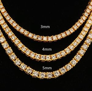 Mens Gold Iced Out Tennis Chain Necklace 3 4 mm Full Diamond Designer Luxury Hip Hop Long and Choker Chains Rapper Jewelry Gifts f1987705