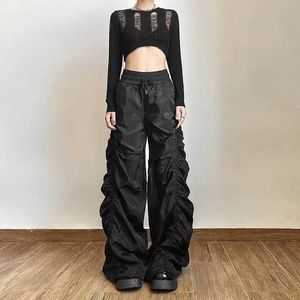 Frauenhose Capris Womens Design Falten mit weitem Gothic Punk Drawess Jogger H240508 pated Wide G Long American Lose Casual High Taisted Hose