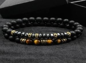 2pcs Conjunto de marca Moda Pave CZ Men Bracelet de 8 mm de miçangas foscas com hematita Bead DIY charme para acessórios de pulso Strap presente valentin1846720