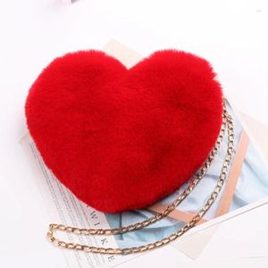 Bolsas de ombro Mulheres Bolsa Crossbody Chain Love Heart Plush para chaves de celular Chaves Money Beauty Fashion Feminino Pochette Sac A Main