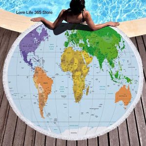 Towel Map Fashion Round Beach Towels Summer Thick Bath Microfiber Fabric 150cm Size Swimming Travel Sport Adult Kids