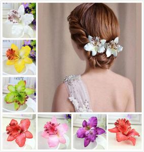 Renkli Gelin Düğün Orkide Çiçek Saç Klip Barrette Kadınlar Kız Aksesuarları Saç Takı Gelin Tatlı Saçkoplar Yan Klip Beach9615825
