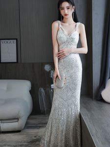 Sparkly Silver Sequins длинные платья PROM REMAID 2024 для черных девушек возлюбленные хрустальные стразы Формальные вечеринки Роскошные вечерние платья одеяния De Sequined Bling Hown