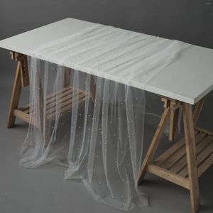 パーティーデコレーションホワイトパールチュールテーブルクロスウェディングビーズテーブル布布装飾ブライダルシャワーエンゲージメントサプライ