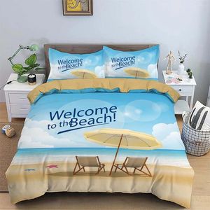 Sängkläder sätter 90 gsm matt polyester 3-stycken Set Skin Friendly Warm Comant 1 Däcke Cover 2 Pillow Case Ocean Beach Print