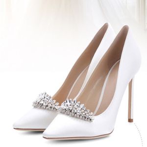 Элегантная дизайнерская атласная женская обувь высокая каблука для свадеб Sequined Bridal Shoes Summer Prom Party 2098