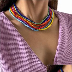 Chokers modische und einfache Vintage -Regenbogen -Reisperlen Halskette mit gewebten Perlen für Frauen Tropfen Schmuck Halsketten pe dhy2n