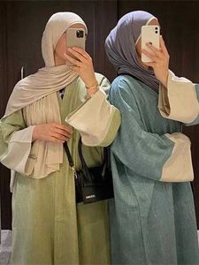 Etniska kläder Ramadan Eid 2024 Öppna blygsamma Abaya Dubai Kimono Muslim Palestina Abayas för kvinnor Kaftan klänningar Islamkläder Ka Caftan T240510