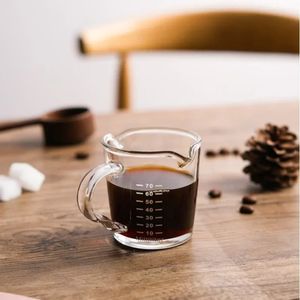70150ML Espresso Glass Cup Wooden Handle Measuring Milk Latte Jug Coffee Supplies Kitchen Mug Drinkware Double Bottom 240510