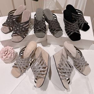 디자이너 여성 High Heel Sandals 여름 야외 방수 플랫폼 두꺼운 단독 슬리퍼 럭셔리 고급 고급 슬로프 힐 슬리퍼 박스 크기 35-42