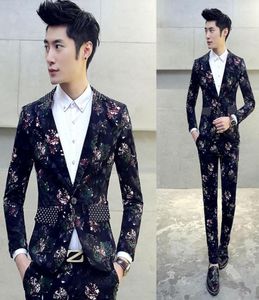 Pojkar Floral Design Prom Tuxedos Mariage Costume Homme DJ Stage Suits For Men 2 PCSset Jacket Pants Slim Suit Plus M5XL8361549