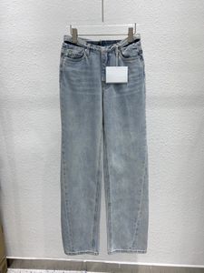 Spedizione gratuita 2024 Pulsanti blu lavati blu lavato Lettera femminile jeans designer femminile pantaloni di denim 31812