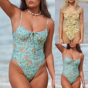 Mulheres Spaghetti Strapwear Fresh Beachwear Underwire Pad Pad Floral Impresso Swimwear Slim Fit Baixo corte Sexy Ternos de banho Sexíssimos