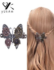 Yukam steampunk Hair Akcesoria Vintage Ręcznie robione metalowe klipsy do włosów Hairgrips Barrettes Butterfly Dekoracja zegara dla kobiet S8311273