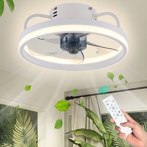 55W Ceiling Fan With Lights Remote Control Bedroom Decor Ventilator Lamp 33cm Air Invisible Blades Silent