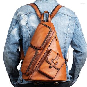 Zaino in pelle vera lo zaino per uomo per uomo borsa da scuola campeggio campeggio retrò maschio retrò vero zaino da daypack