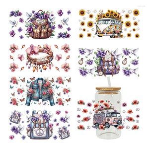 Window Stickers Backpack Collection Flower Pattern UV DTF Libbey Cup Wrap Iron On Transfer For Glass 16oz D15409