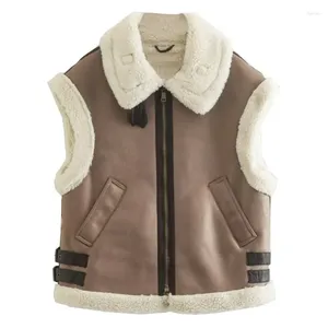 Giubbotti da donna in pelle scamosciata cappotto addensato senza maniche autunno/pelliccia inverno giubbotto integrato a agnello retrò cerniera sciolta