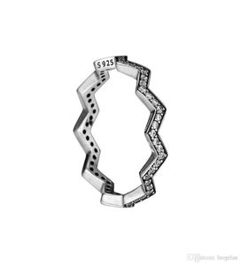 Compatibile con anelli a zigzag luccicanti ad anello di gioielli con CZ100% 925 gioielli in argento sterling alti -te per donne4004792