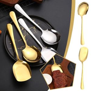 Spoons Golden/silver Stainless Steel Spoon Service Shovel Tableware Rice Long Large Gadgets Handle Kitchen Soup M4z8