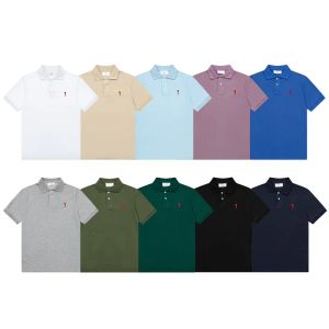24SS Polo Shirt Designer Small Love Brodery Solid Color Kort ärm Pure Cotton T Shirt High Street Man och kvinnliga par Casual Loose Poio Shirt