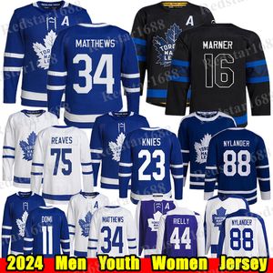 #34 Auston Matthews Toronto Maple Hockey Jersey #16 Mitchell Marner William Nylander Ryan Reaves Morgan Riely Joseph Woll Matthew Knies John Tavares Leafs Maglie