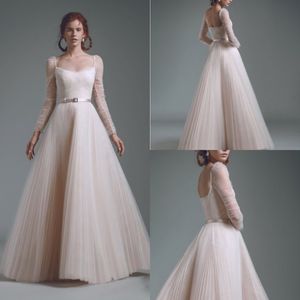 Elegant Alfazairy A line Evening Dress Square Neck Sheer Long Sleeves prom dresses long abito tulle ruffles special occasion dresses 252Q