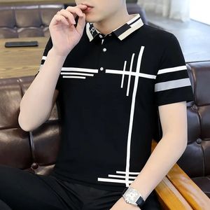 Camiseta pólo vintage para homens top streetwear roupas listradas pretas com camisetas de colarinho de colar