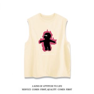 American Style Retro Flame Doll Top Top Men and Women Summer Fashion Trend Sense casual del design Tshirt senza maniche Harajuku 240426