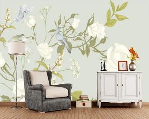 Papéis de parede Papel de Parede Planta tropical personalizada Flores brancas papel de parede Mural Sala de estar TV Wall Bedroom Decor