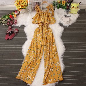 Boho Summer Beach Floral Printed Jumpsuit for Women Offshoulder Ruffles Ladies Jumpsuits Wide Leg BodyCon Rompers Drop 240423