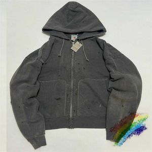 Erkek Hoodies Sweatshirts Zip Parka Hoodie Erkek Kadınlar 1 Yüksek Kaliteli Patchwork Ağır Kumaş Büyük Boy Külepleri H240508